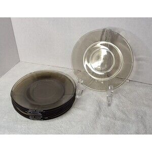 Mid 20th Century Smokey Brown Translucent Glass Side Plates - Set of 8